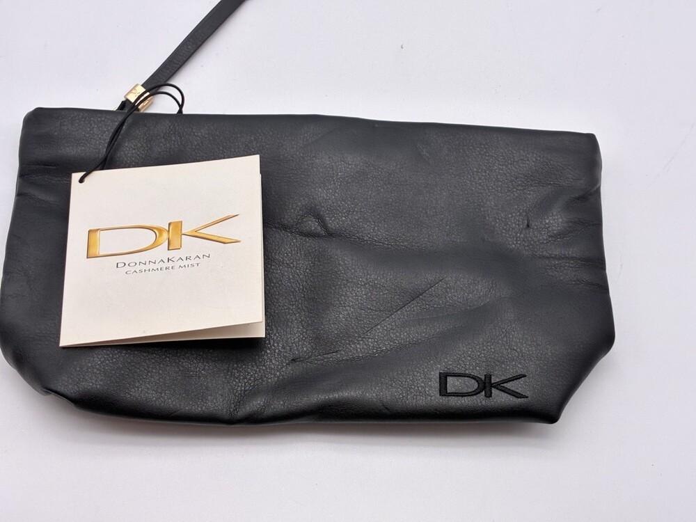 DK Donna Karan Cashmere Mist Black Cosmetic Travel Bag Makeup Pouch Zip Case